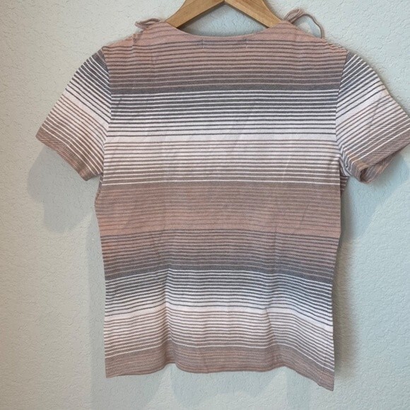Salvatore Ferragamo Pink Grey White Striped Fitted Faux Wrap Blouse Size XS EUC - Picture 5 of 6